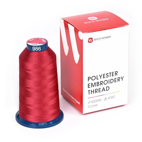Image of Poolin Polyester Machine Embroidery Thread 4000M 40WT Ruby Red 0986 | Smooth Feeding with Stable Tension for Clean, Consistent Stitching on Home and Commercial Embroidery Machines