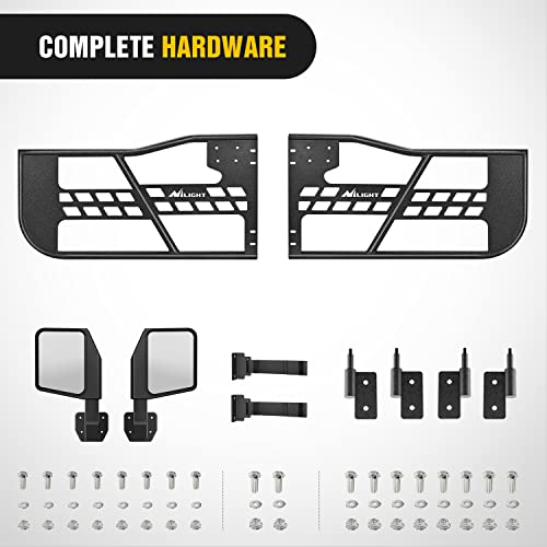 Image of Nilight Off Road Front Tubular Doors with Side View Mirrors for JL JT | for 2018 2019 2020 2021 2022 2023 2024 2025 2026 Wrangler JL 2020 -2026 Gladiator JT 2 Door Only