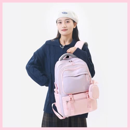 Image of FWQPRA Girls Backpack School Backpack with Small Zipper Pouch Fashion Nylon with Padded Shoulder Straps & Handle Design Multi Compartment Large for School,Camping,Travel