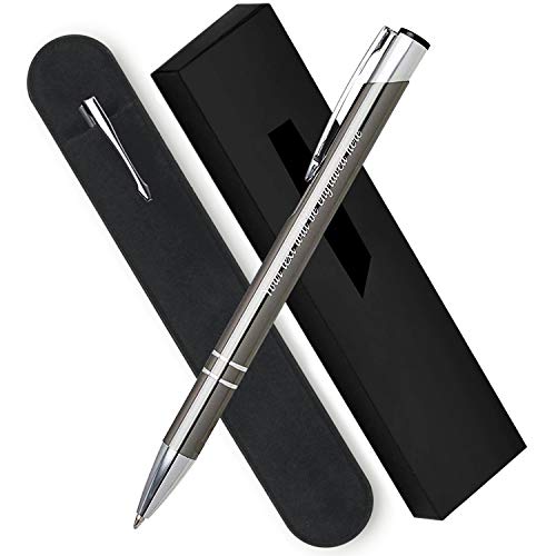 Paul Clover Personalised Engraved Pen Comes In Gift Box and Velvet Pouch + Black Ink Refill (Gray) - Enter Your Custom Text
