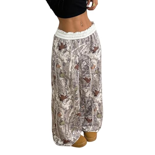 Image of Camo Pants Women Wide Leg Sweatpants Baggy Y2K Camoflage Pants Elastic Waisted Loose Casual Lounge Trousers Joggers