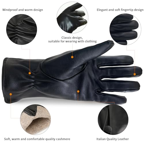 ZLUXURQ Womens Sheepskin Cashmere Gloves