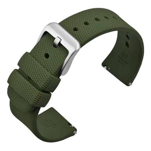 ANNEFIT Correas de Reloj de Silicona para Hombre y Mujer, Pulsera de Repuesto 20mm de Liberación Rápida, Hebilla Plata (Verde Militar)