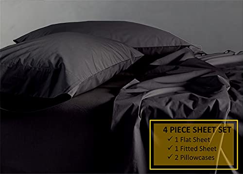 100% Dreams Egyptian Giza Cotton Three Quarter Size Soft Cooling Egyptian Giza 600-Tc Sheet, Giza Bed Sheets, My 4-Pc Giza Set, Fits Upto 19 Inch Deep Pockets Mattress - Black, Three Quarter Size #TOP2