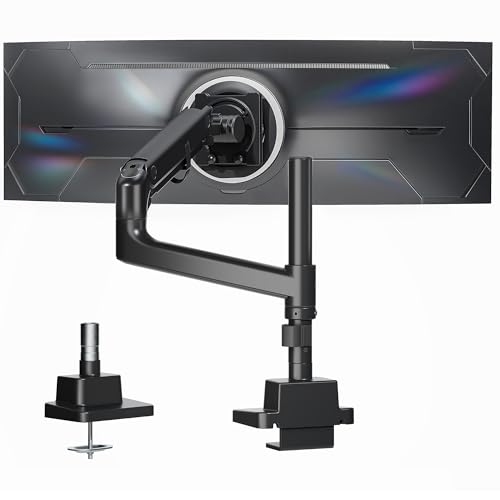 monTEK Heavy-Duty Single Monitor Arm for 17-57 inch, Load 27kg Ultrawide Screens, Gas Spring Curved Adjustable Monitor Stand for Desk, 75/100mm VESA Mount, Black