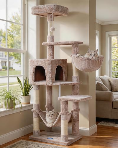 Hey-brother Cat Tree with Large Hammock, Multi-Level Cat Tower for Indoor Cats,…