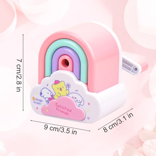 Cute Pencil Sharpener, Kawaii Sharpener Small Handheld Cartoon Pencil Sharpener, Fun Manual Pencil Rainbow Sharpener for Home School Office Supplies Kids Boys Girls and Adults Students (2 Pcs) - Thumbnail 7