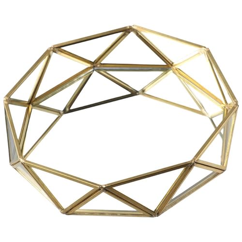 hobbyme Vassoio rotondo in vetro leggero e di lusso, vassoio decorativo per cosmetici, gioielli, vassoio decorativo in vetro, vassoio decorativo a forma di cerchio geometrico, vassoio in vetro, oro