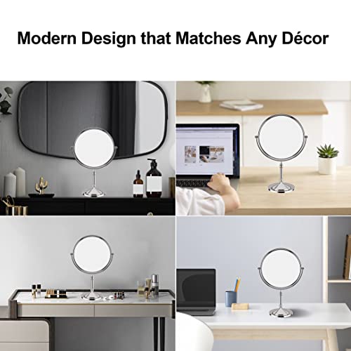 Foutlq 1X/10X Magnifying Makeup Mirror Double Sided For Desk With Stand, 8 Inch Personal Cosmetic Mirror Round With 360 Degree Swivel, Polished Chrome #TOP5