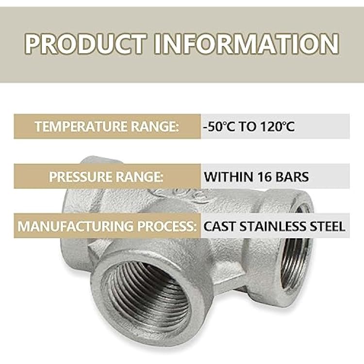 BWINTECH 3PCS 304 Stainless Steel Tee Pipe Fittings for Pipe Connecting, 1/2 x 1/2 x 1/2 Female NPT Pipe Fittings