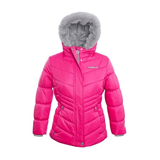ZeroXposur Girls Puffer Jacket Fleece lined Winter Coat with Hood and Faux Fur Trim (Lollipop, Small)