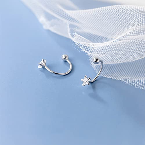 Reffeer Solid 925 Sterling Silver Star Half Hoop Earrings Open Huggie Hoops for Women Teens CZ Star Hoop Earrings Ball Cuffs4