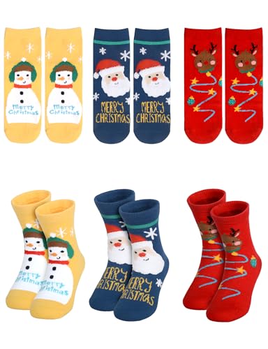 Becellen 3 Pares Calcetines Navidad Niños, Calcetines Navideños Niños Calcetin Navidad Meias Natal Christmas Socks Suave Térmicos para Niña Niño