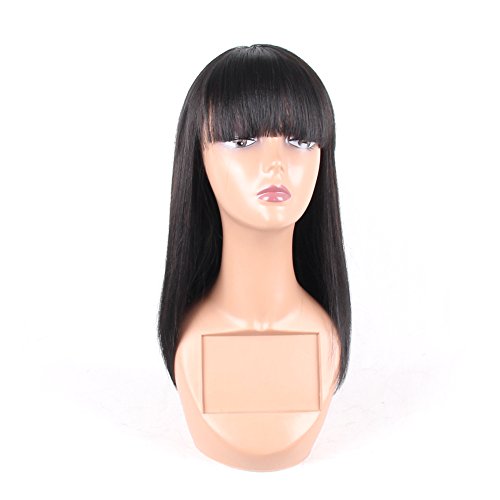 Hair Way Straight Wigs With 500% Human Hair And 50% Premium Japanese Fiber Like Real Human Hair Wig For Black Women Synthetic Wigs Straight Hair With Bangs For Daily Wear 14Inches #1B #TOP2