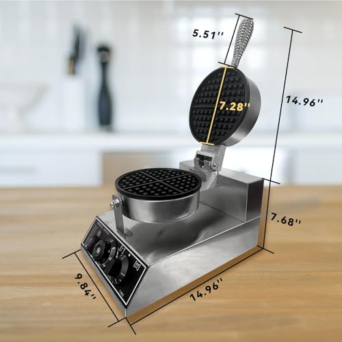 Commercial Waffle Maker, 1200W Round Waffle Iron with Non-Stick Teflon Coating,Timer & Temp Control (122-572°f),Stainless Steel Body, for Restaurant & Home Use by MegaChoice - Image 4