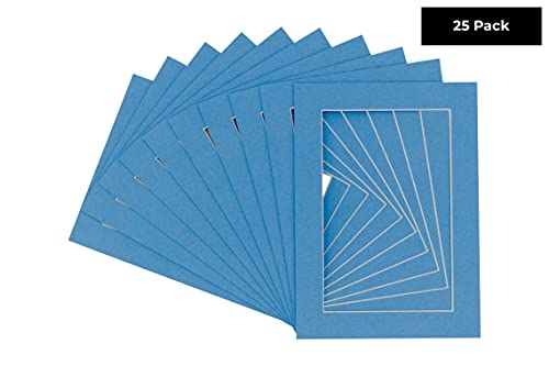 Pack of 25 Acid Free 20x28 Mats Bevel Cut for 16x24 Photos - Bay Blue Precut Matboards With Backing Boards and Clear Photo Mat Bags For Pictures, Photos, Framing - 4-ply Thickness