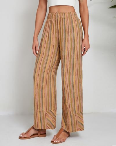 Striped Palazzo Pants for Women Summer Casual Elastic High Waisted Wide Leg Beach Pants Travel Vacation Outfits3