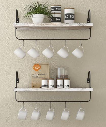 Amazon.com: THYGIFTREE Coffee Bar Shelves Wall Mounted with 8 Hooks ...