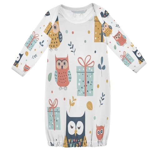 senya Nightdress Sleeper Gown Long Sleeve Nightgown Pajamas Cute Owls and Gift Boxes for 3-12 Months Multi