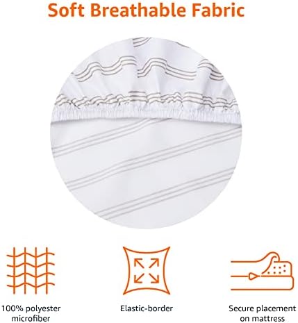 Amazon Basics Fitted Sheet, Taupe Stripe, King