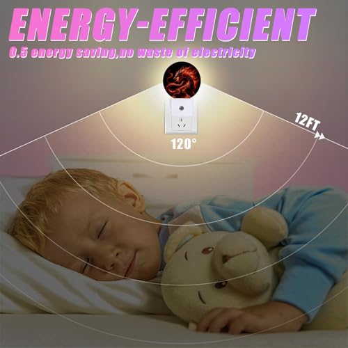 Image of Red Dragon Night Light LED Lamp Round Plug into Wall Nightlight with Dusk to Dawn Sensor Home Hallway Stairway Kitchen Decor