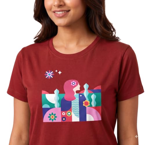 Image of Women's Slim Fit Graphic Printed T-Shirt | Soft 100% Cotton Fabric | Round Neck Half Sleeve Casual Top, Travel & College Pack of 2 Set