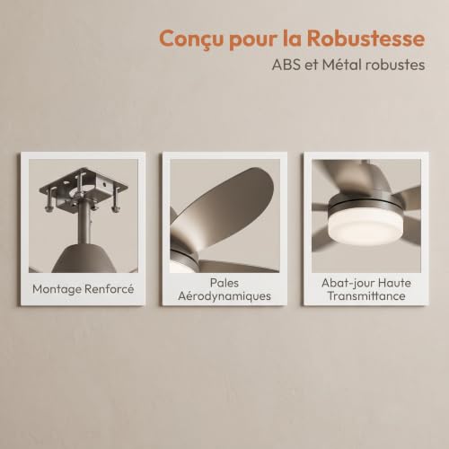 Yagerod Baugmann Ventilateur Plafond, Baugmann Ventilateur De Plafond Avec Lumière Et Télécommande, 3 Couleurs,40w | 52cm Plafonnier Ventilateur Silencieux 6 Pales, 3 Vitesses, Dimmable LED (C) – vue 3