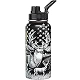 32 Oz Camping Sports Water Bottle, 18/8 Wall Vacuum Insulated Stainless Steel Hunting Tumbler with Straw Lid & Spout Lid, Leak Proof, BPA Free