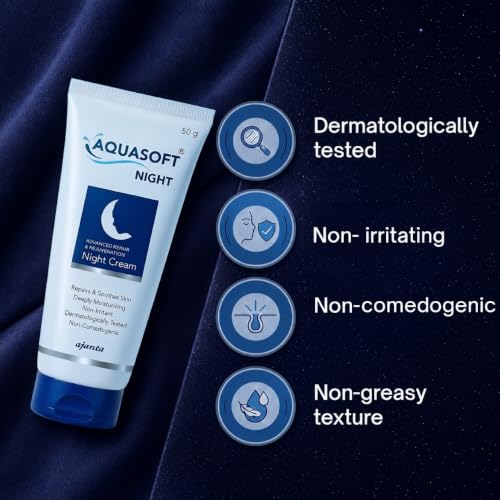 Image of Aquasoft Advanced Night Cream | Retinol, Ceramides, Aquaxyl & Resveratrol | 10% Urea | Hydration, Skin Lightening & Barrier Repair | Anti-Aging | Non-Comedogenic | Dermatologically Tested | 50g