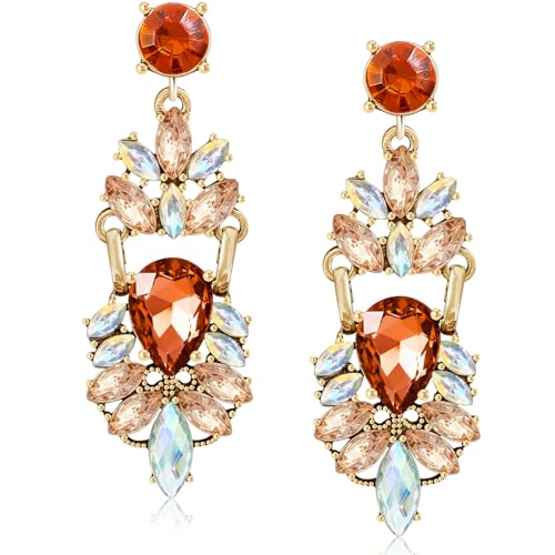 Sparkly Crystal Flower Chandelier Lightweight Dangle Drop Earrings Dainty Floral Leaf Alloy Stud Earrings For Women - Main Image