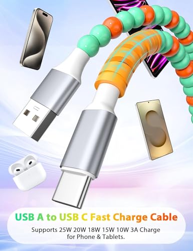 Image of USB C Cable Beaded 3FT USB to USB-C Fast Charging Cable for iPhone 17 17e 16e 16 15 for CarPlay Quick Charger Type C Charge Cord for Samsung S26 S25 FE S23 A16 A17 Pixle 10a 9a 8 for Moto G Girl Women