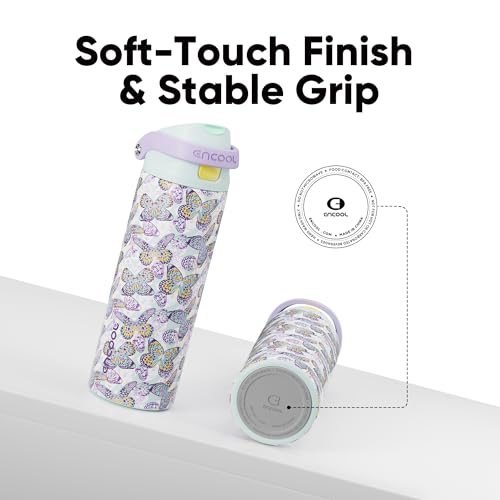 Image of ENCOOL Leakproof Insulated Water Bottle with Straw Dual-Sip Water Bottle Bag-Safe Design for Work, Commute & Gym - Keeps Drinks Cold All Day, 32 oz, Mosaic Butterfly