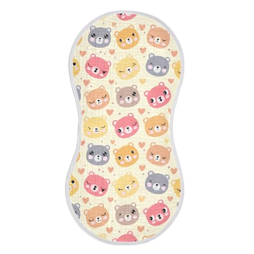 Cute Bear Faces Muslin Burp Cloths for Baby 4-Layer Absorbent Cotton Large 22