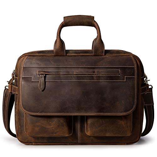 S-ZONE Leather Briefcase Mens Messenger Shoulder Bag for 16 Inch Laptop Bag (Brown-1)