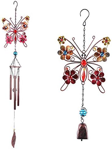 Miniatura 2 de Campanillas de viento de mariposa para exteriores, adorno único con elegante marco de metal, cristales y flores coloridos 2025, campanillas de