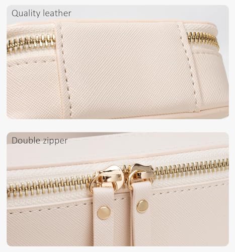 Image of 2Pack Leather Clear Makeup Bags with Zipper,Majhong Tile Bag Toiletry Bags for Car Essentials PVC Transparent Storage Pouch Travel Portable Lipstick Bag Organizer for Women (Mini+Large Beige)
