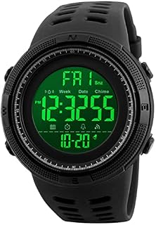 RSVOM Mens Digital Watch - 50M Waterproof Men Sports Watches, Black Big Face LED Military Wrist Watch with Alarm/Countdown Timer/Dual Time/Stopwatch/12/24H Format for Man