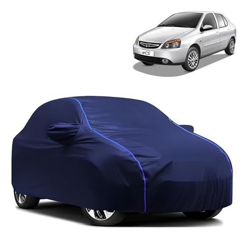 Image of Kerwa Car Body Cover Waterproof with TATA Indigo ECS, Dust & UV Resistant All-Weather Proof Full Body Cover, Blue with Blue Lining, Triple Stitch Elasticated Bottom with Mirror Pocket