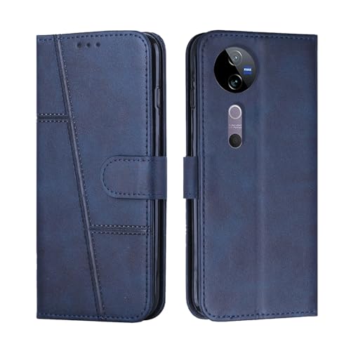 Image of FONESHIELD for Vivo T3 Ultra 5G / Vivo V40 Pro 5G / Vivo V40 5G Flip Cover Leather Finish | Inside TPU with Card Pockets | Wallet Stand | Complete Protection Flip Case Blue