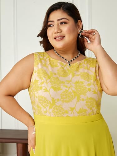 Image of Miss Chase A+ Women's Round Neck Sleeveless Georgette Floral Lace Fit & Flare Maxi Dress