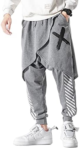 PDTXCLS Men's Jogger Drop Crotch Pants Sweatpants Fashion Hip Hop Baggy Gypsy Harem Trousers (Medium, Grey)