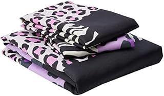 Dreamscene Kruger Leopard Zebra Cheetah Animal Multi-Colour Printed Patterned Eyecatching Duvet Quilt Bedding Set with Pillowcases, Purple / Black / Pink - Double