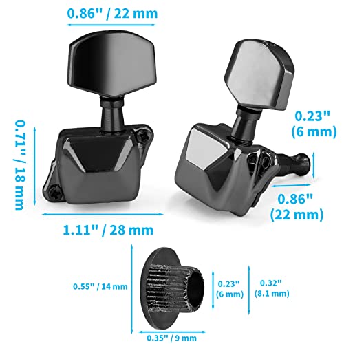 Jiozermi Black Semi-closed Guitar Tuners Pegs, 3L+3R String Tuning Pegs Keys Machine Heads Set Guitar Replacement Parts for Acoustic or Electric Guitar - Thumbnail 4