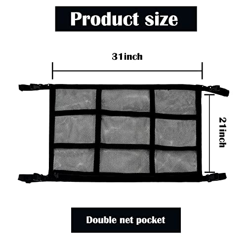 Improve Version Car Ceiling Cargo Net Pocket With Zip,Reinforced Webbing&Double Layers Cargo Carrier,Universal Road Trip Essentials Car Organizers And Storage For Tent,Toy,Quilts #TOP1