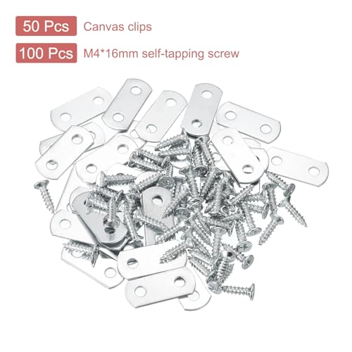 Image of uxcell 50 Pcs 0 /0 Flush Canvas Clips, Picture Framing Mirror Clips Z Shape Canvas Painting Mounting Clips with 2 Mounting Holes with Screws, Silver