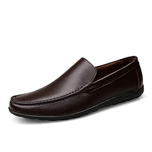 Breathable Driving Loafer for Man Soft Casual Boat Shoes Business Lined Oxford Slip On Style Genuine Leather Round Toe Flat Heel(Darkbrown,10 M US)