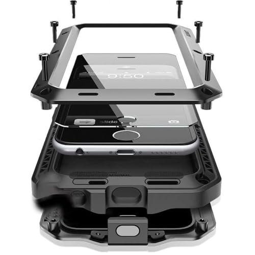 Marrkey for iPhone 16 Pro Max Metal Case 6.9",Heavy Duty Shockproof Aluminum Alloy Tough Armour Military Phone Case,360 Full Body Protective Cover with Silicone Built-in Screen Protector - Black