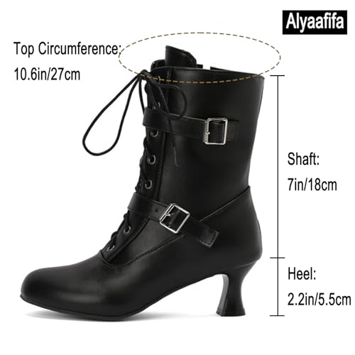 Alyaafifa Lace Up Ankle Boots for Women Kitten Heel 2 Inch Closed Round Toe Vintage Victorian Gothic Booties with Zipper Matte Leather Low Heel Short Fall Boots Comfortable Trendy4