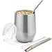 Balibetov [NEW] Modern 12 oz Yerba Mate Gourd Set (Mate cup) - Double Walled 18/8 Stainless Steel - Includes Two Bombillas and a Cleaning Brush (SILVER)