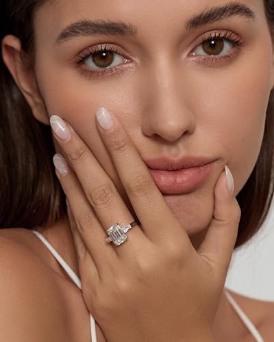 Michooyel S925 4ct Emerald Cut Cubic Zirconia Engagement Rings For Women (G, VVS) Wedding Ring Promise Ring Sterling Silver Wedding Band2